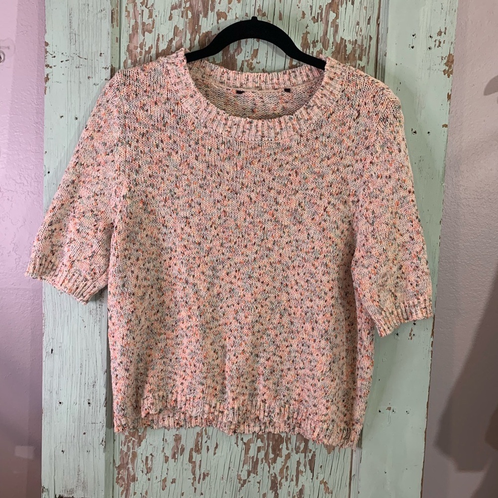 Women’s multi-colored speckled short sleeve sweater blouse